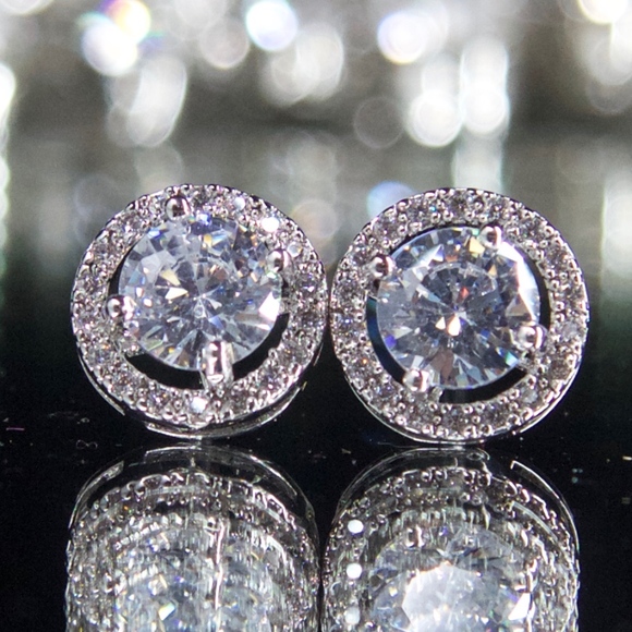 14kt Gold Dipped Pave Studs Halo Setting Perfect! - Picture 5 of 8